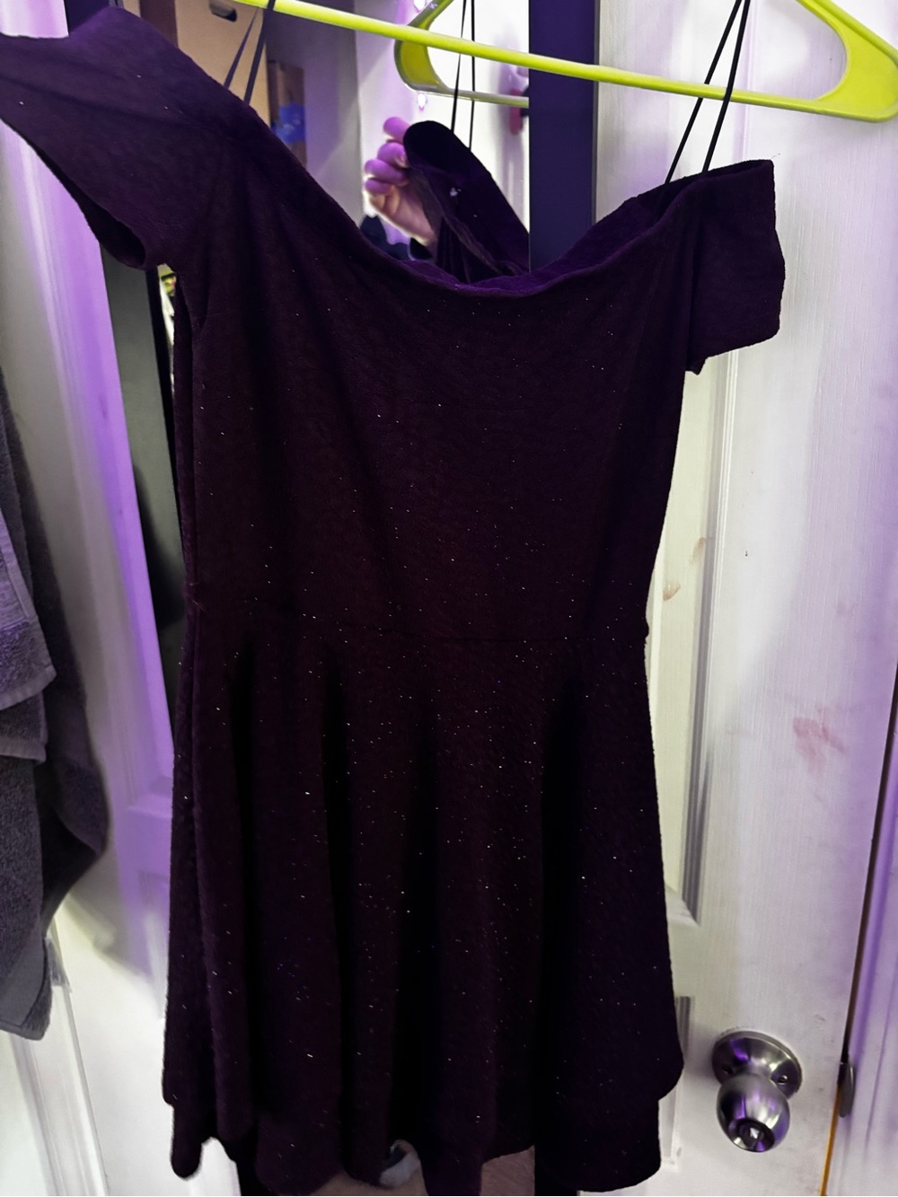 Windsor Metallic Plum Off-Shoulder Dress